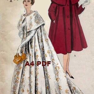 Vintage 1950s Vogue Opera, Evening, Bridal Coat Pattern 9823 PDF Instant Digital Download A4 Size Print At Home Size 16 Bust 36"