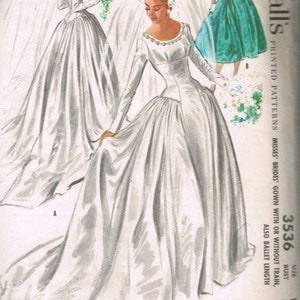 Vintage 1950s McCalls Wedding Bridal Bridesmaid's Dress Pattern 3536 PDF Instant Digital Download A4 Size Print At Home Size 16 Bust 34"