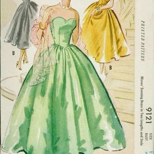 Patrón de vestido de dama de honor para boda, graduación, fiesta de graduación, McCall's 9121, años 50, descarga digital instantánea, tamaño A4 y carta de EE. UU., impresión en casa, busto de 30"