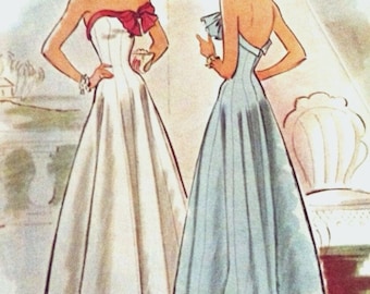 Vintage 1940s Prom Wedding Bridesmaid Evening Dress Pattern PDF Digital Download A4 And US Letter Print At Home Size 12 B30"