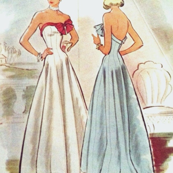 Modèle de robe de soirée de demoiselle d'honneur de mariage de bal des années 40, téléchargement numérique PDF A4 et lettre US impression à la maison taille 12 B30"