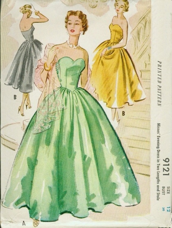 mccalls bridesmaid dress patterns Vintage 1950s 9121 Prom Wedding Pattern PDF Instant Digital Download A4 And US LETTER Size Print At Home Bust 30