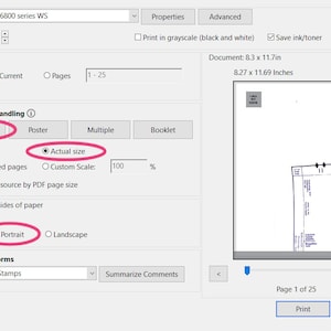 Op de afbeelding: Een screenshot van een afdrukvenster voor een Canon iX6800 series printer. Het venster toont opties voor de te printen pagina's, de pagina-indeling en -afhandeling, de ori&euml;ntatie en opmerkingen en formulieren. De afdrukinstellingen omvatten opties voor het afdrukken van alle pagina's, de huidige pagina of een reeks pagina's. De opties voor pagina-indeling en -afhandeling omvatten passen, werkelijke grootte, verkleinen van overmaatse pagina's, aangepaste schaal en het kiezen van de papierbron op basis van de PDF-paginaformaat. De ori&euml;ntatieopties omvatten automatisch, portret en landschap. De sectie opmerkingen en formulieren bevat opties voor documenten en stempels en voor het samenvatten van opmerkingen.