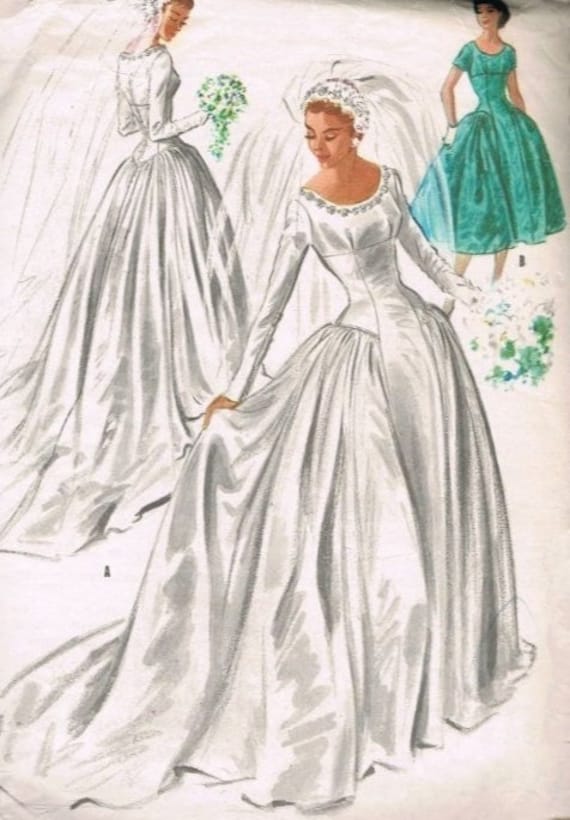 Vintage 1950s Mccalls 3536 Wedding Bridal Bridesmaid's Dress Pattern PDF Instant Digital Download A4 Size Print At Home Size 16 Bust 34"