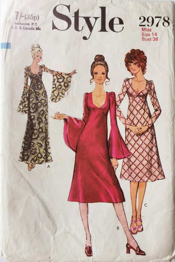 Vintage 1970s Style Dress Pattern 2978 PDF Instant Digital Etsy