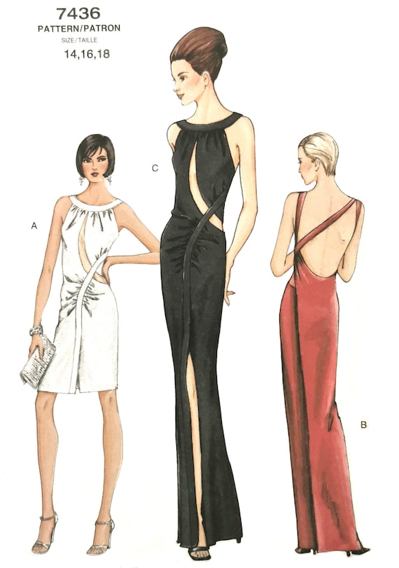 Vintage Evening Prom Cocktail Vogue 7436 Dress Pattern PDF Digital Download  A4 and US LETTER Size Print at Home Size 14, 16, 18 Bust 36"-40" - Etsy