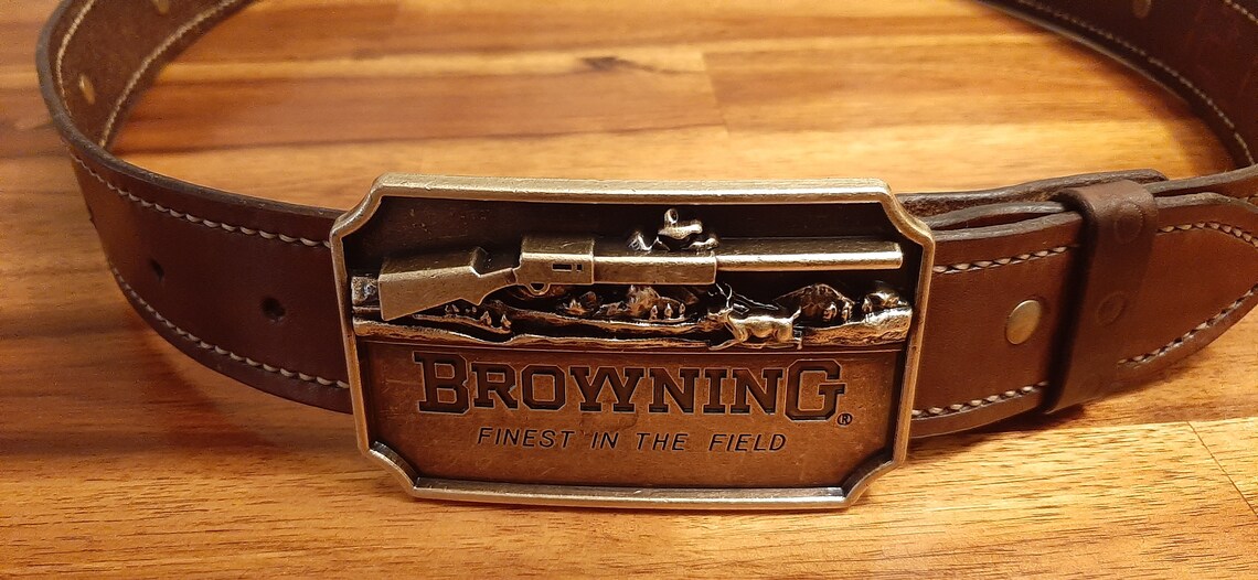 Hand Made Leather Belt W/ Browning Brass Buckle Etsy