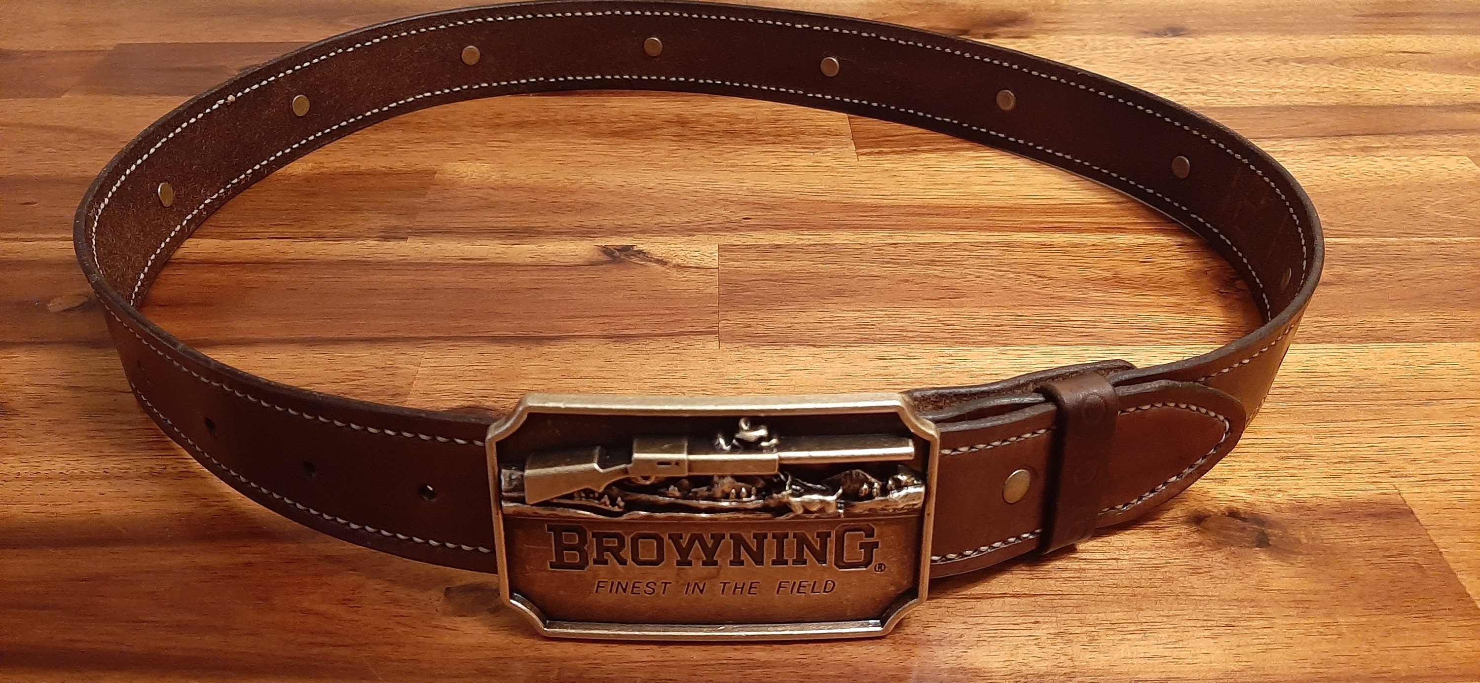 Hand Made Leather Belt W/ Browning Brass Buckle Etsy