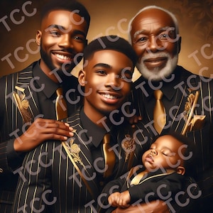 Quatro gerações de Alpha Phi Alpha Men, inspirados em fraternidade, arte de IA para impressão