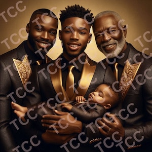 Quatro gerações de homens Iota Phi Theta, inspirados na fraternidade, arte de IA para impressão
