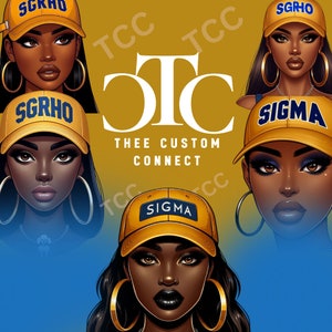 Chapéu de fraternidade azul e dourado Clip Art SGRHO Mulheres, inspiradas em fraternidades, arte de IA para impressão