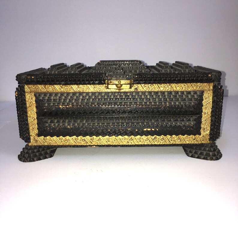 Vintage Tramp Art Box With Foil Gilding and Velvet Lining Etsy