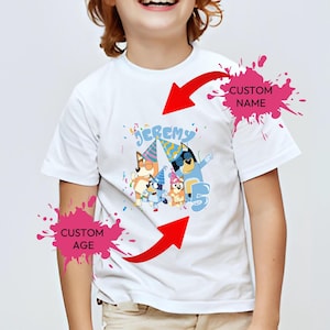 Camiseta de cumpleaños personalizada de Bluey: camiseta personalizada con dibujos animados