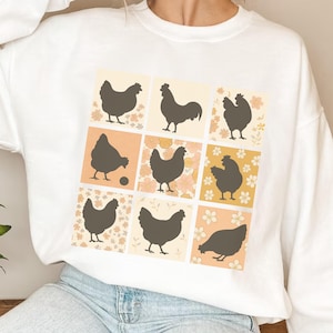 Vintage Chicken Silhouette T-Shirt – Floral Farmhouse Hen Graphic Tee – Rustic Country Animal Shirt