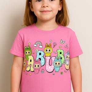 Cute Cartoon Kids T-Shirt – Colorful Kawaii Character Tee for Girls – Fun Pastel Toddler Shirt – Black Cotton Tee