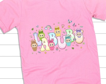 Cute Cartoon Kids T-Shirt – Colorful Kawaii Character Tee for Girls – Fun Pastel Toddler Shirt – Black Cotton Tee