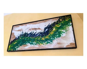 Large Abstract Fluid Art, Green Blue and Yellow Acrylic Pour Painting, Modern Abstract Artwork Wall Art | Colorful Fluid Art Wall Decor,
