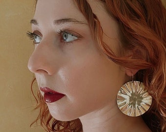 Handmade Bold Bronze Statement or everyday Earrings light weight bohemian geometric sun burst gold shiny earrings dangle hypoallergenic