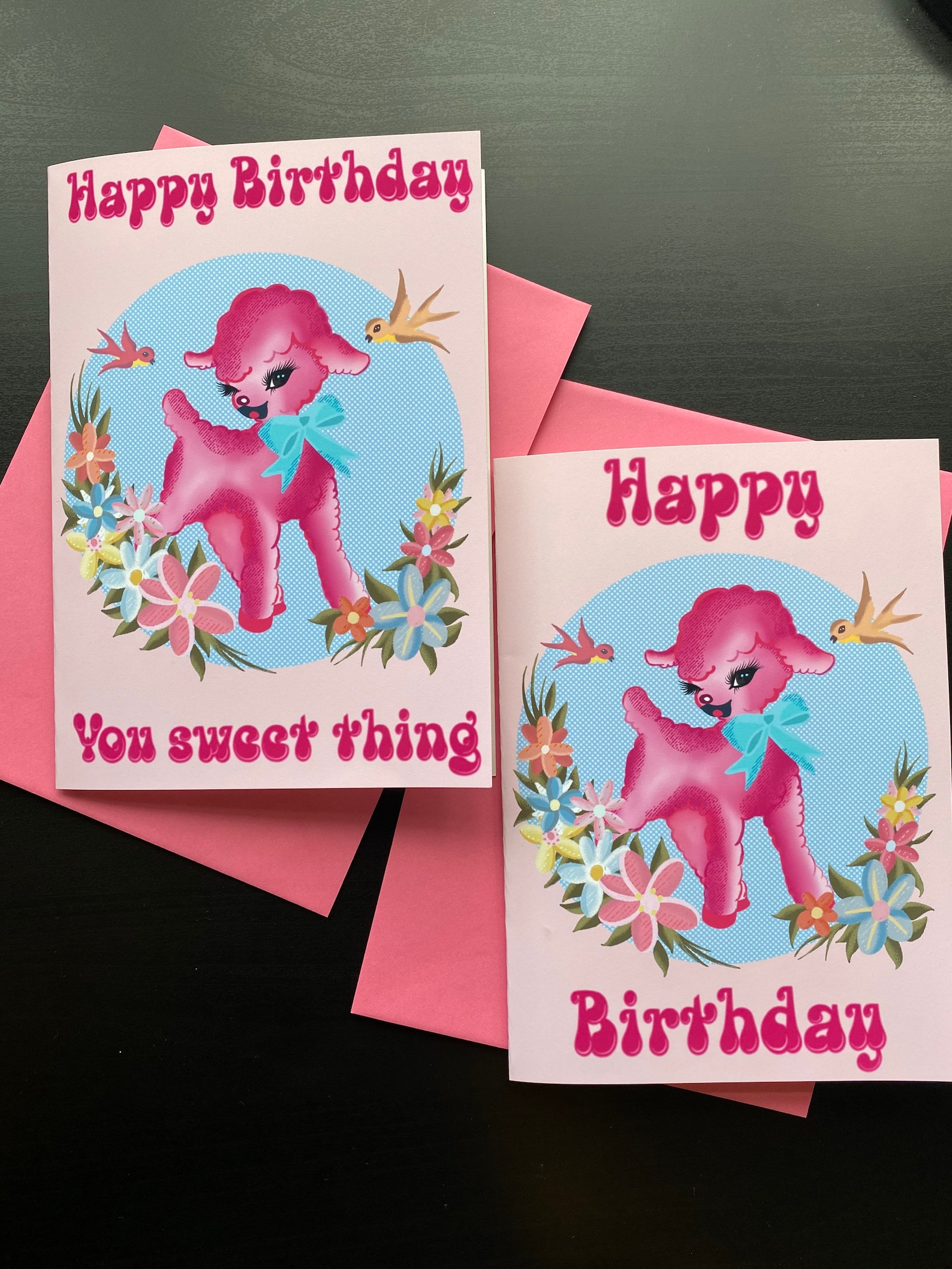 Midcentury Kitsch Cute pastel rose agneau joyeux anniversaire Etsy