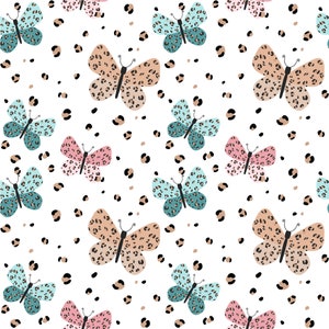 White Leopard print butterfly  seamless design pattern digital download commercial liecence,Non exclusive