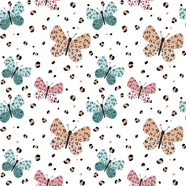 White Leopard print butterfly  seamless design pattern digital download commercial liecence,Non exclusive