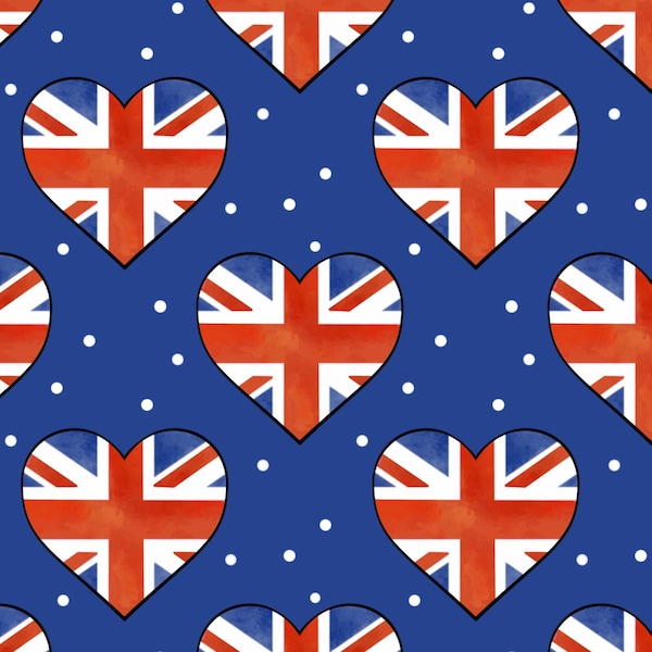 Great Britain Flag Heart -  Coronation Design London party  fun  print pattern digital download Non exclusive