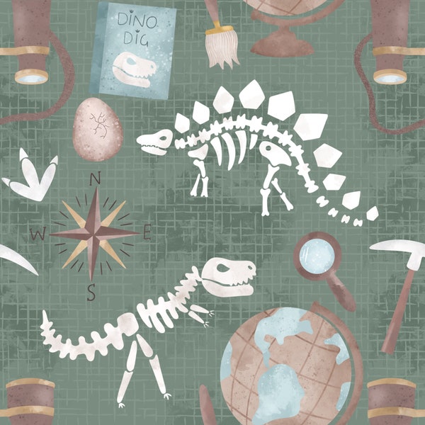 Dino Dig - fossils palaeontologist  dinosaurs - sage colour FILE*  Print pattern digital download commercial license ,Non exclusive