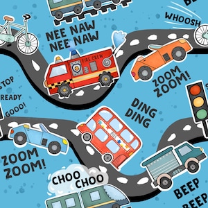 Cars , vans, fire engine,beep beep  train ,zoom seamless pattern design - - roads
