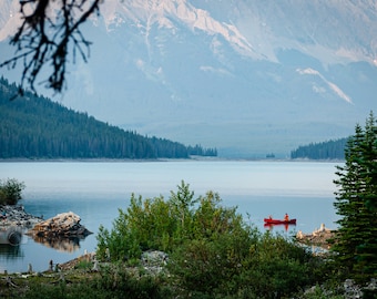 Lake Image with red Canoe