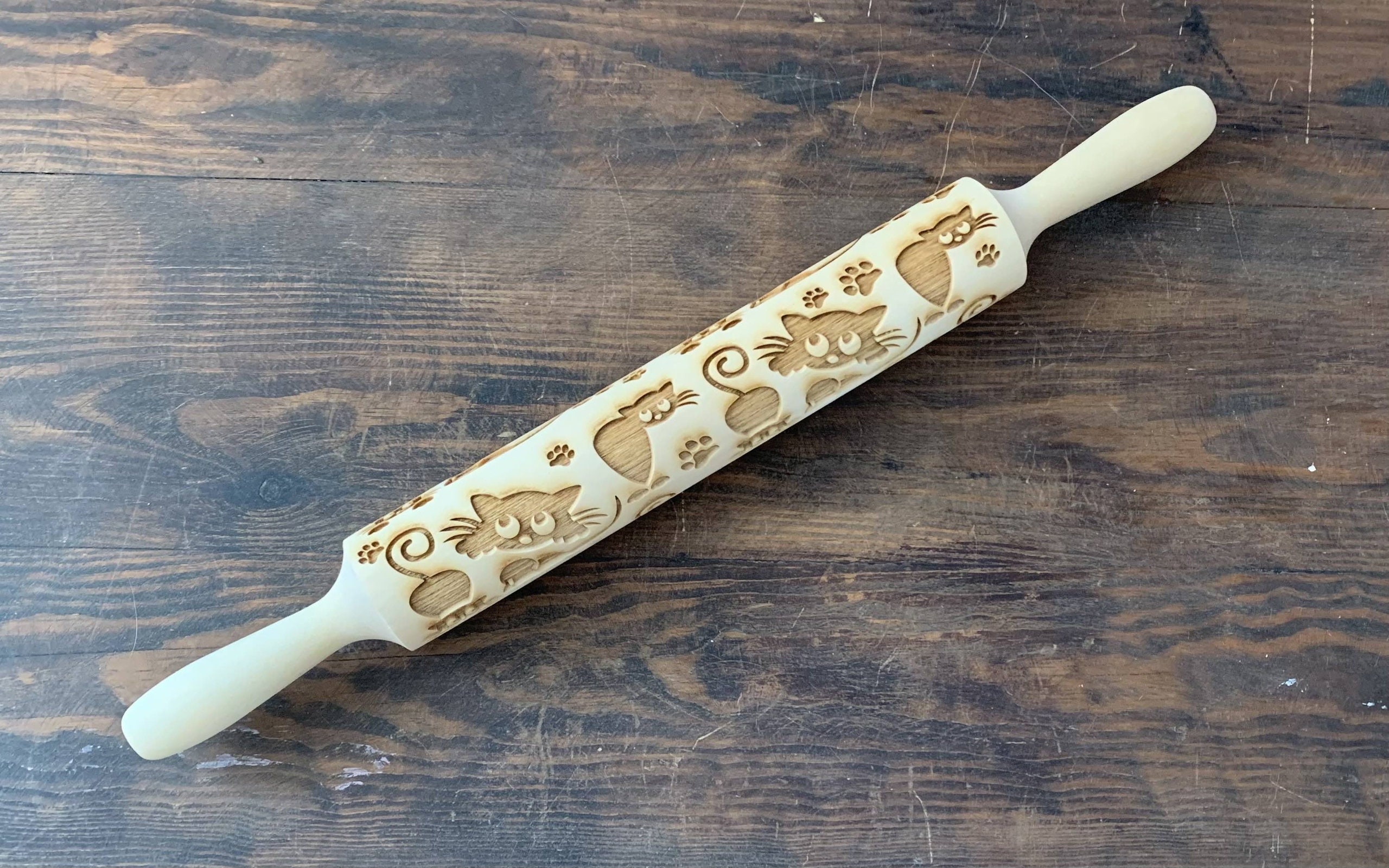 Kitty rolling pin embossed rolling pin engraved rolling pin Etsy