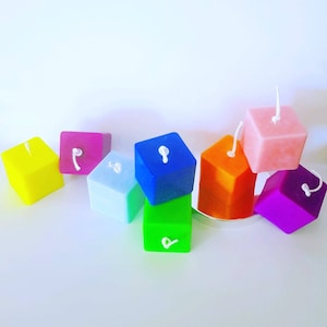 Tiny and Super Cute Prism Pillar Candles in Neon and Bright Normal Colors a little bigger than a Tealight Candles