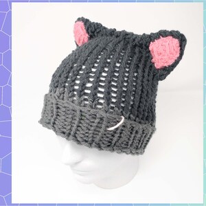 Grey Cat Ears Hat, Knit Grey Hat, Cat Hat, Animal Ears Hat