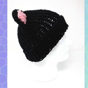Black Cat Ears Hat, Knit Black Hat, Animal Ear Hat image 5