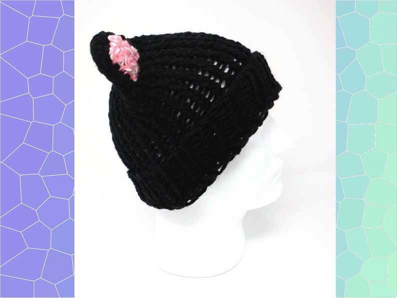 Black Cat Ears Hat, Knit Black Hat, Animal Ear Hat image 5