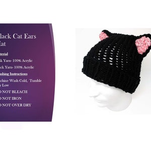 Black Cat Ears Hat, Knit Black Hat, Animal Ear Hat image 2