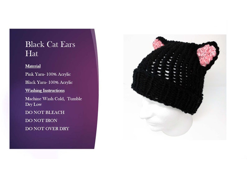 Black Cat Ears Hat, Knit Black Hat, Animal Ear Hat image 2