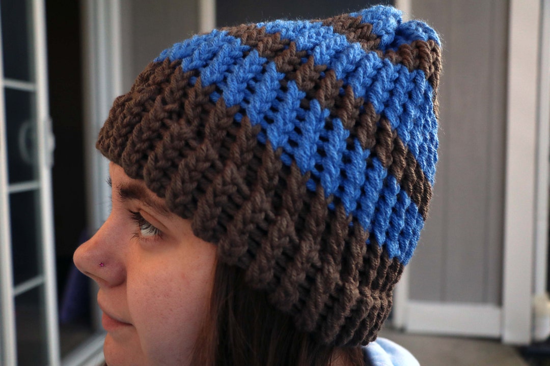 Blue and Brown Hat, Winter Hat, Knit Beanie, Knitted Winter Hat Etsy