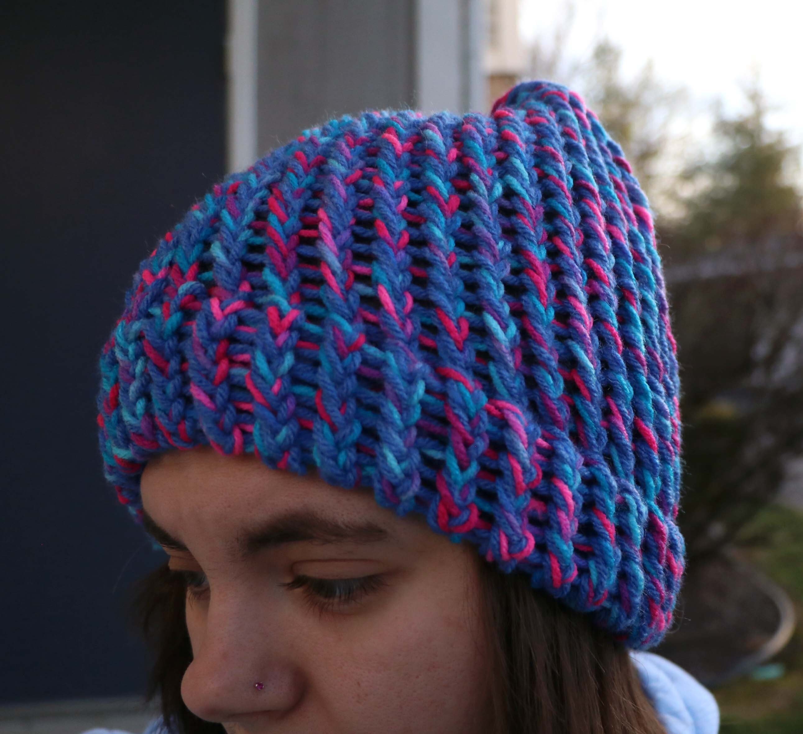 Pink and Blue Winter Hat Winter Beanie 
