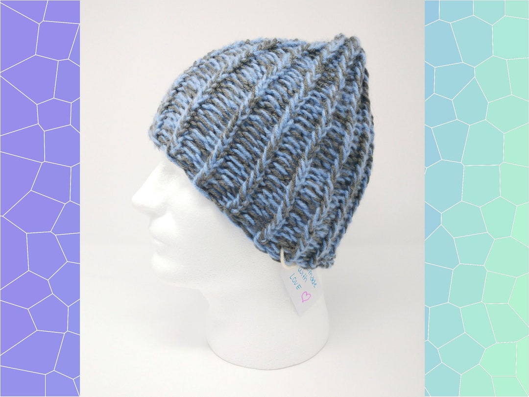 Gray and Blue Knit Hat, Knitted Winter Hat, Boys Winter Hat, Boys ...