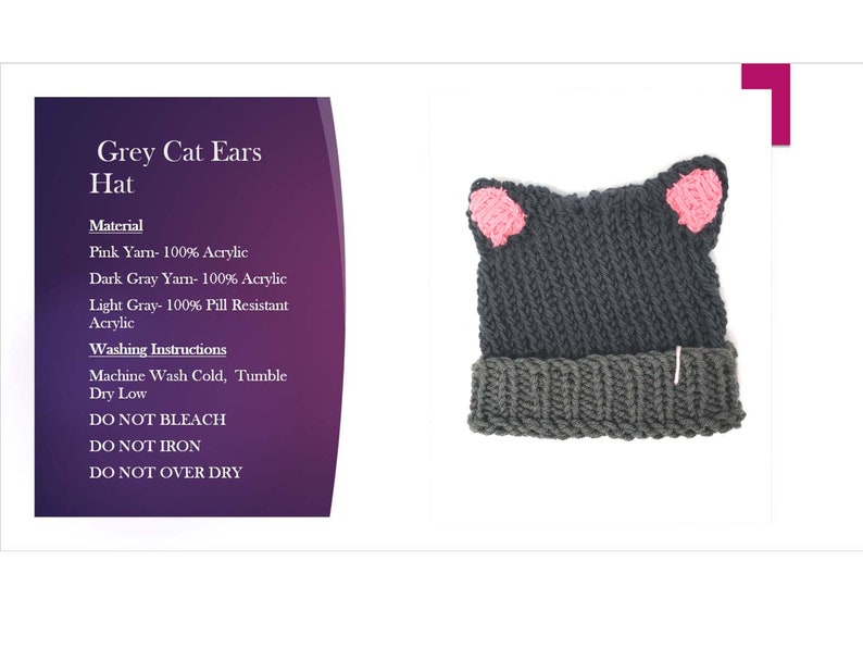 Grey Cat Ears Hat, Knit Grey Hat, Cat Hat, Animal Ears Hat Etsy