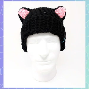 Black Cat Ears Hat, Knit Black Hat, Animal Ear Hat image 4