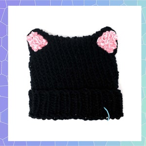 Black Cat Ears Hat, Knit Black Hat, Animal Ear Hat image 3