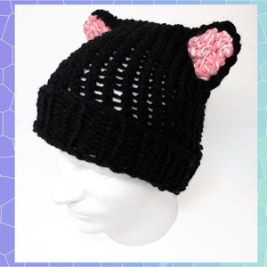 Black Cat Ears Hat, Knit Black Hat, Animal Ear Hat image 1