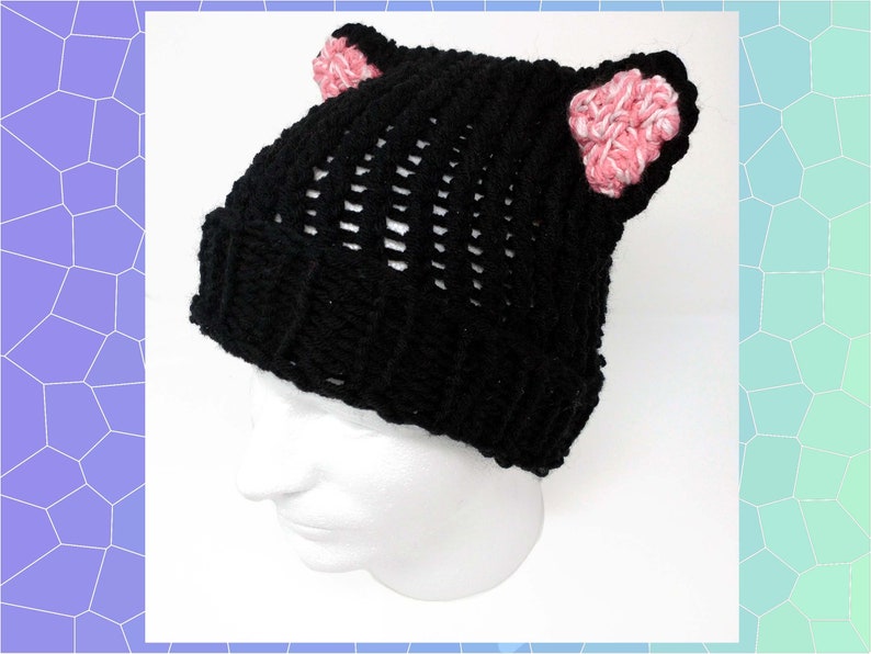 Black Cat Ears Hat, Knit Black Hat, Animal Ear Hat image 1