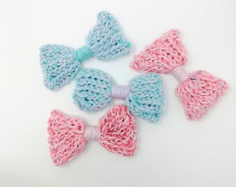 Set of Hair Bows, Girls Bows, Blue and Pink Bows