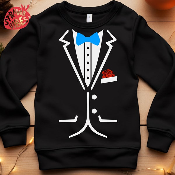 Tuxedo with Blue Bow Tie Png, Svg for Black/Dark Shirt, Tux Shirt Svg, for Baby & Adults, Boy, Man, Sublimation, Silhouette, Cricut File