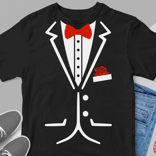 Tuxedo with Bow Tie Png, Svg for Black/Dark Shirt, False, Fake Suit T-Shirt, Svg for Kids & Adults, Sublimation, Silhouette, Cricut File