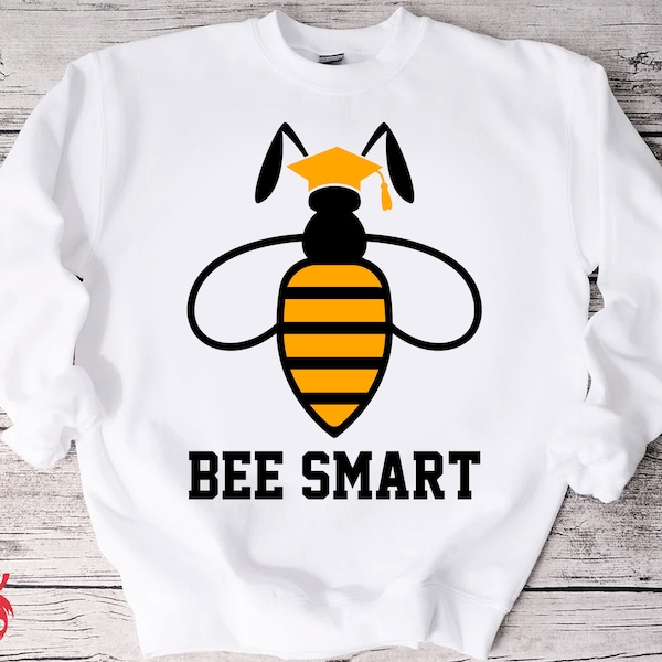 Bee Smart Svg, Funny T-shirt for Student, Teacher, Bee with Graduate Hat Svg, Cricut Design, Silhouette Image, Iron on, Heat Press Transfer