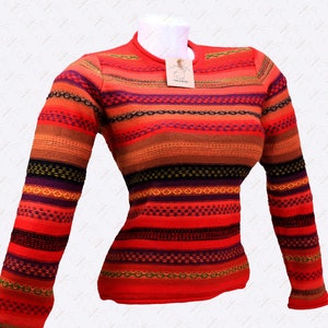 Chompa / Alpaca sweater / Women's sweater / Inca design sweater made of alpaca wool, knitted in Peru, South America. Orange