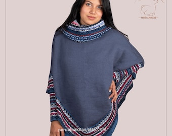 Poncho alpaga doux et chaud fait à la main, poncho alpaga pour femmes, poncho alpaga avec col et manches hauts, poncho fait main, poncho péruvien